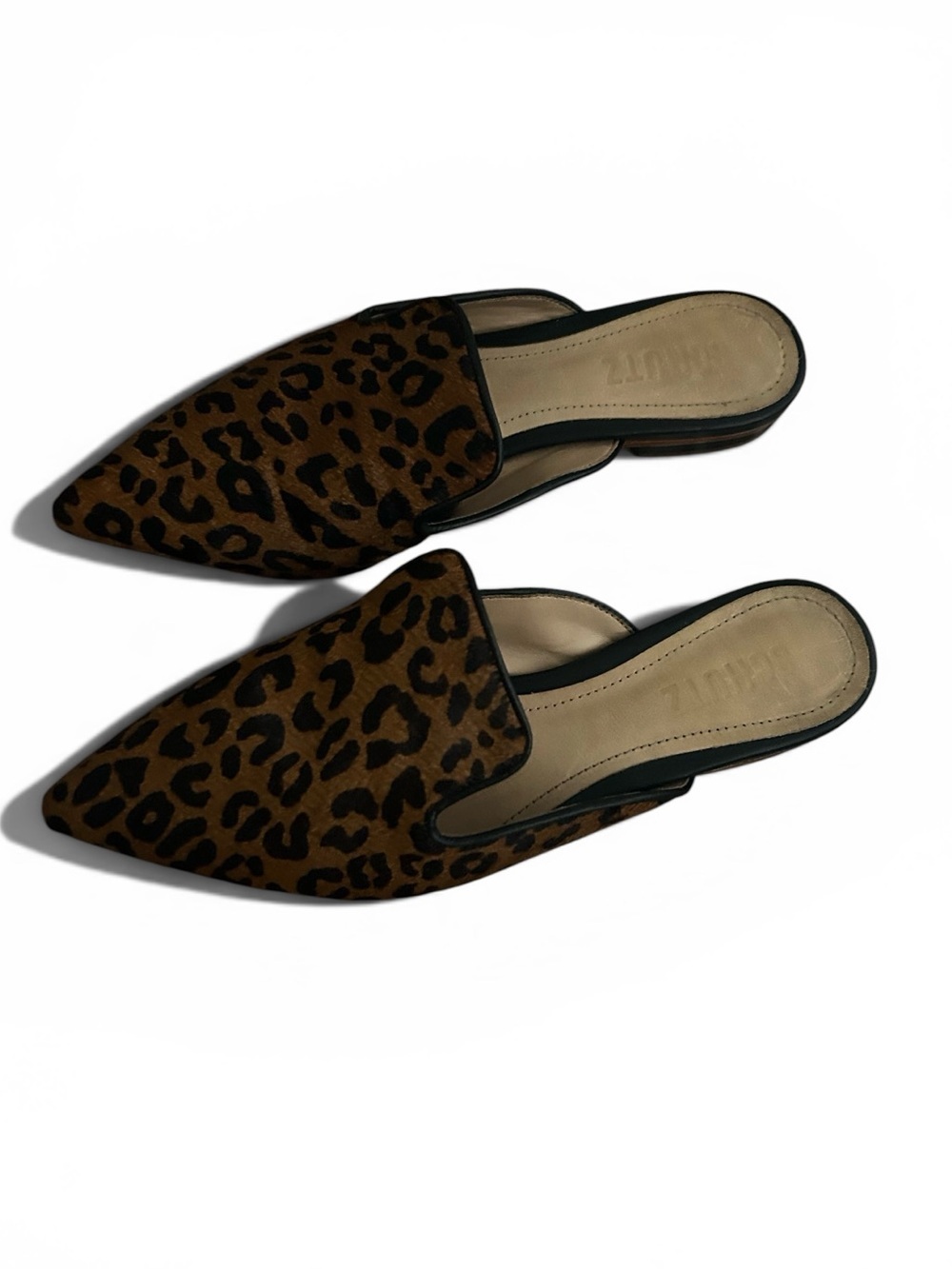 Schutz Tracy Leopard Animal Print Mule Genuine Calf Hair Size 6 Leather Soles